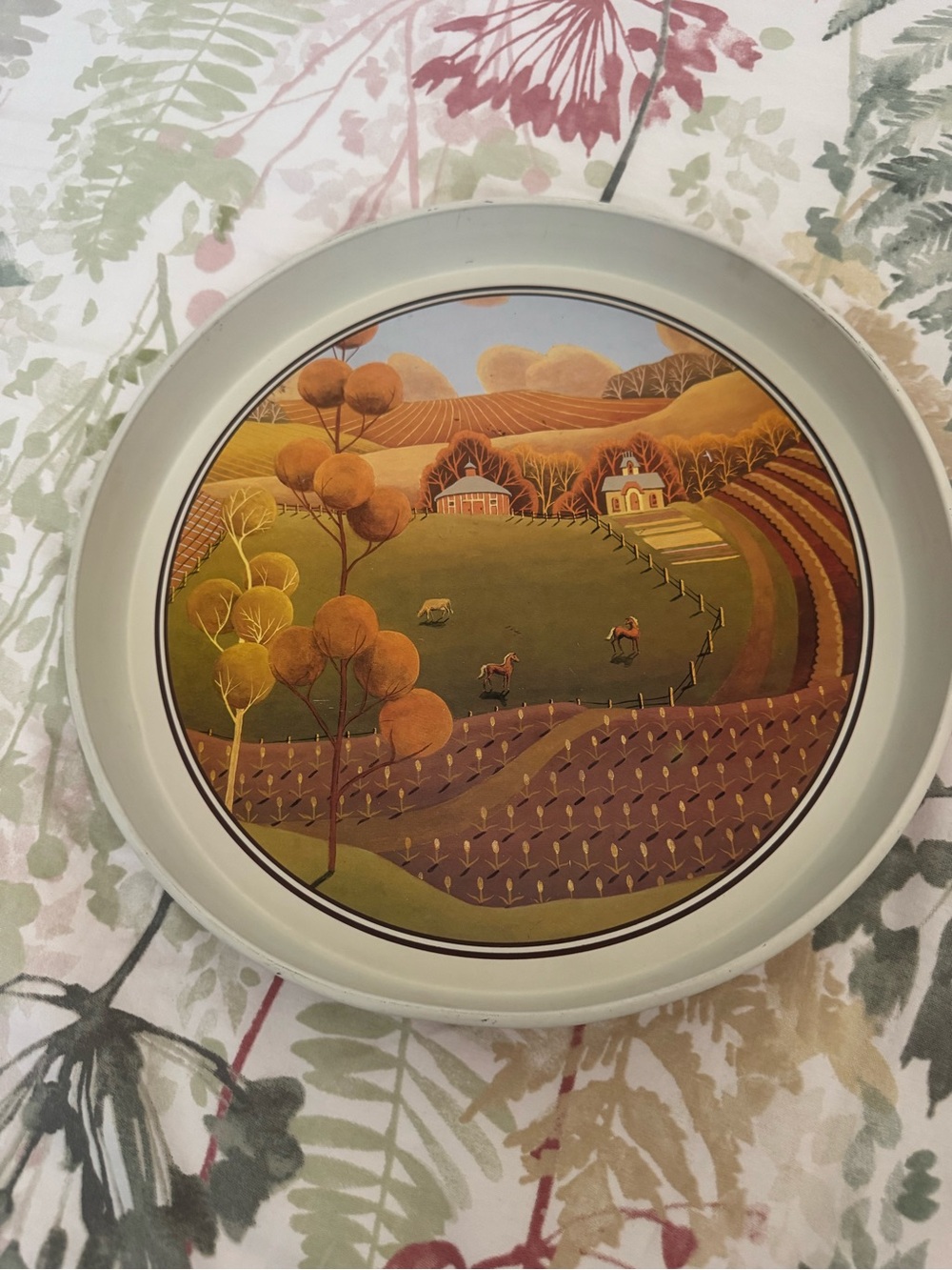 Vintage Tray with Farm Scene